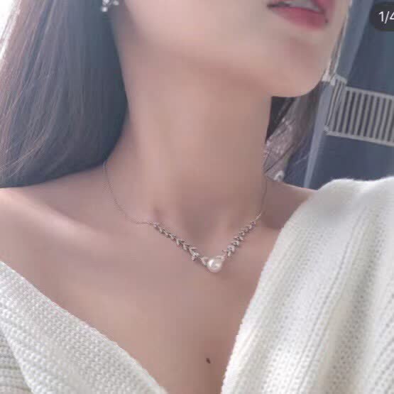 APM Monaco Pearl and Diamond Leaf Necklace